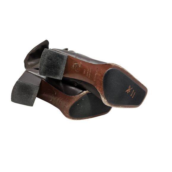 Y2K Sergio Rossi 39.5 Brown Leather Square Toe Chunky Boot Minimalist Whimsygoth - Picture 2 of 9